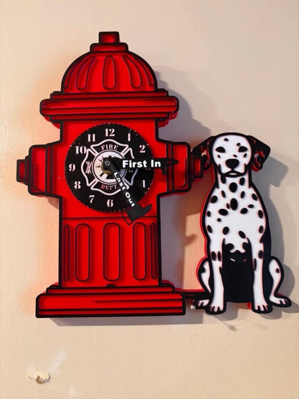 Fire Hydrant W/Dalmation 3D Printed Retro Hanging Red/Black 10"